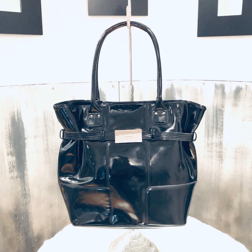 Calvin Klein Black Patent Leather Tote Bag